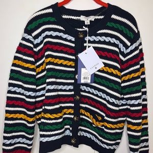 La Ligne Navy Striped Cardigan NWT SZ XL